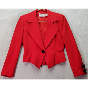 Alvin Bell Blazer Jacket Women Size 4 Red Long Sleeve Single Breasted One Button